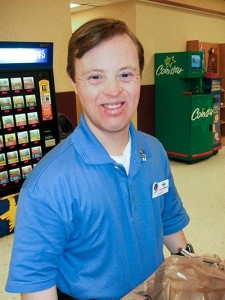 Noble participant, Justin Graves, at his job at Kroger.