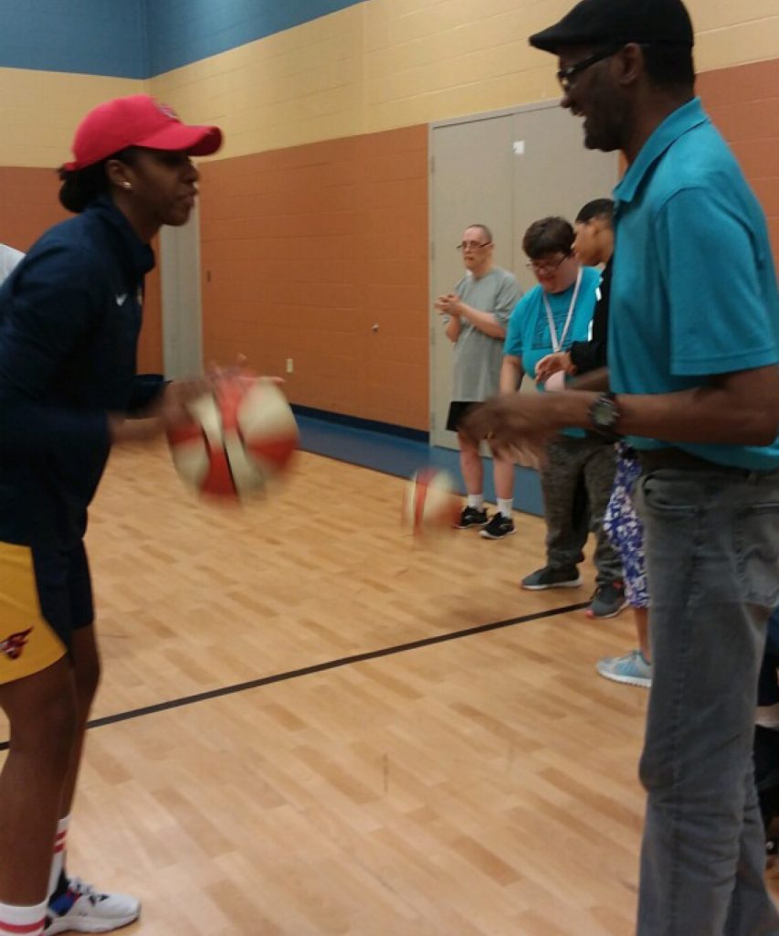 Shooting hoops and making a video with the Indiana Fever